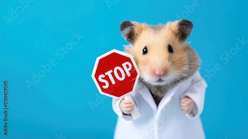 Hamster Scientist Holding Stop Sign Illustration
