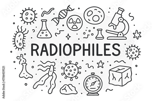 Radiophiles Doodle Collage. Radiophiles. Hand-drawn doodle illustration of Radiophiles. microbe, DNA, cell,