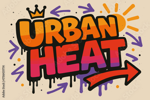 Vibrant Urban Graffiti. Urban Heat ? Graffiti Simplified: thick bubble letters with tilted layout and dripping