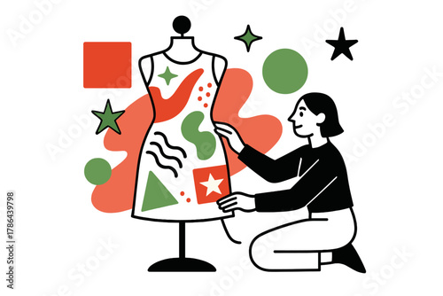 Innovative Fashion Design. Conceptual clothing. Designer adjusting experimental garments with floating