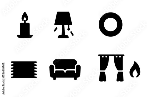 Evening Ambiance Icons. Evening ambiance. Filled icon set of evening ambiance: candlelight, table lamp, soft