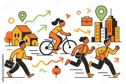 Dynamic Commute Connections. Urban employment hubs. Workers commuting from residential areas to business