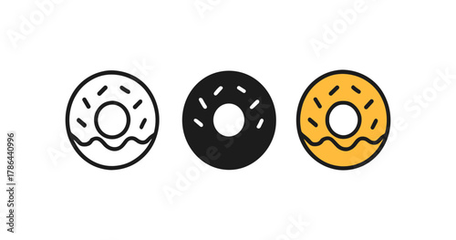 Minimalist donut icons with assorted color designs in simple style