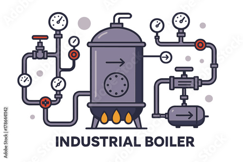 Industrial Boiler Diagram. Industrial Boiler Setup. A detailed but minimalist layout of an industrial boiler