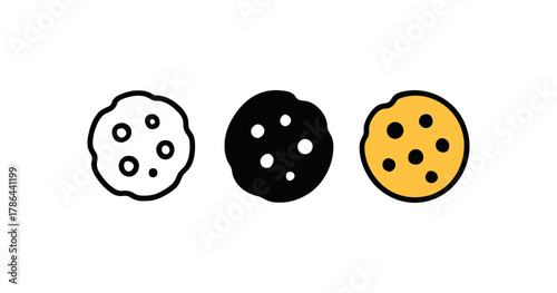 Simple cookie icons in monochrome and yellow variations for web and print design