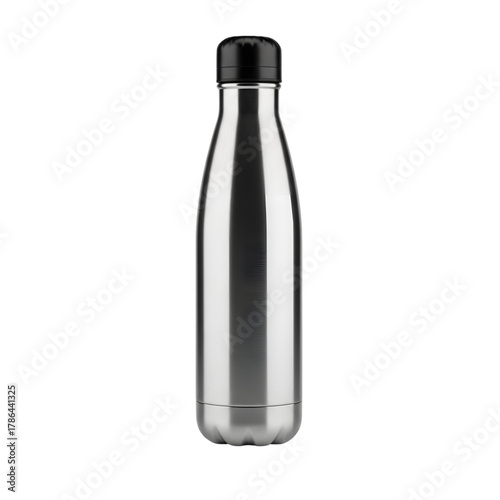 Sleek Silver Stainless Steel Water Bottle with Black Cap - Modern Reusable Drinkware