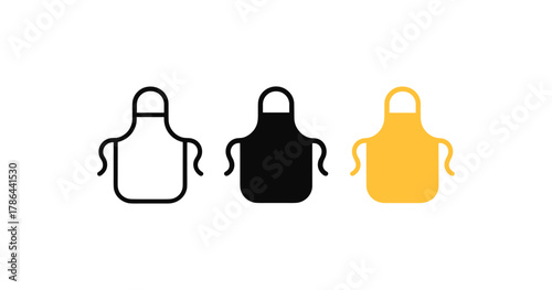 Minimalistic set of cooking apron icons in black, white, and yellow