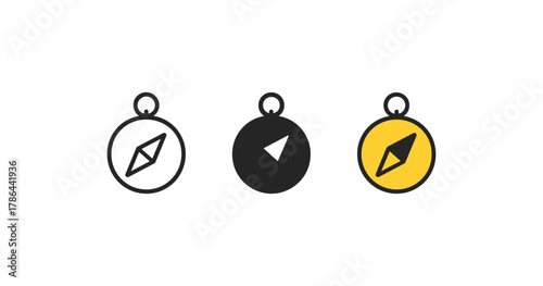 Minimalist compass icons in monochrome and yellow designs