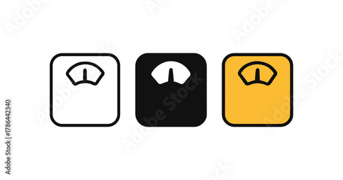 Minimalist vintage style weighing scales in black, white, and yellow