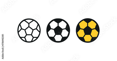 Soccer ball icons in linear and flat styles with yellow accent