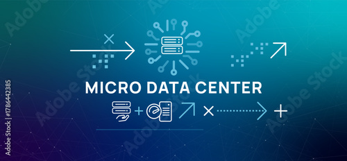 Micro Data Center icons show server racks storage and data flow representing edge computing modular infrastructure and decentralized data management
