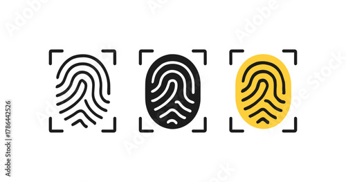 Minimalist biometric security icons featuring fingerprint designs