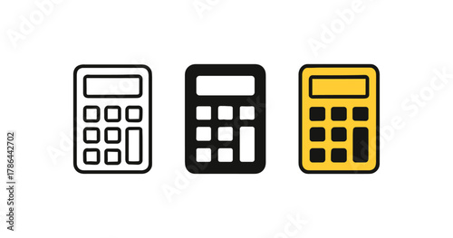 Minimalist calculator icons: outline, solid, and colorful designs