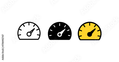 Diverse speedometer icons in minimalist style for ui design