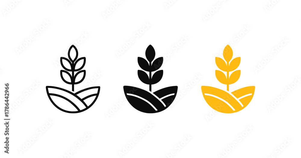 Fototapeta premium Minimalistic wheat icons in trio color scheme for agricultural branding