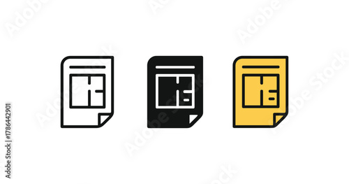 Blueprint document icons in minimal design featuring floor plan symbols