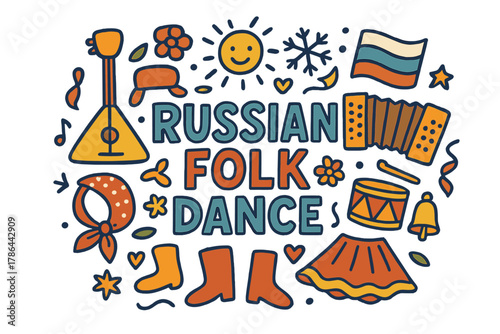 Russian Folk Dance Doodle. Russian folk dance. Hand-drawn doodle illustration of Russian folk dance. Balalaika