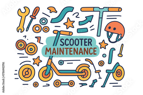 Scooter Maintenance Illustration. Scooter maintenance. Hand-drawn doodle illustration of Scooter maintenance.