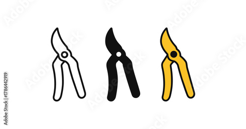 Colorful pruning shears set in minimalist style