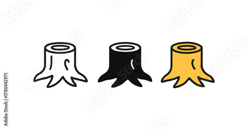 Tree stump icon set in minimalistic trio tones