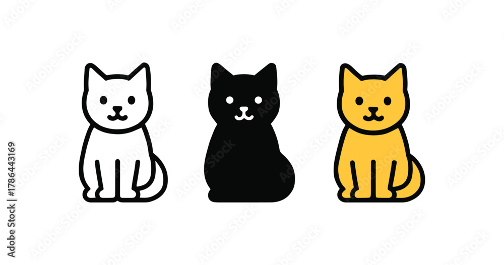 Fototapeta premium Minimalist cartoon cats in line art style on white background