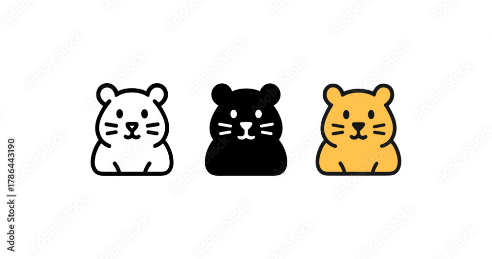 Fototapeta premium Cute animal icons in minimalist style with white, black, and orange variants