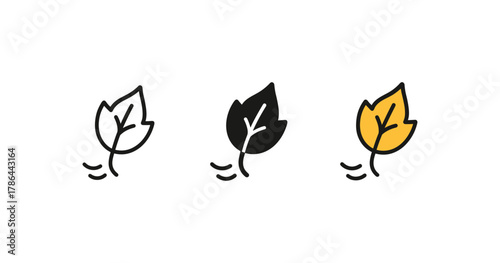 Minimalist leaf icons set in linear style featuring autumn theme