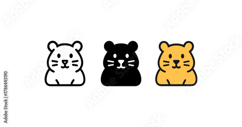 Cute animal icons in minimalist style with white, black, and orange variants