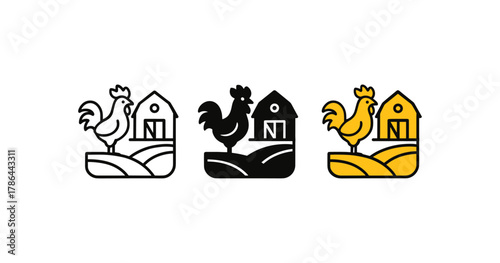Farmyard emblems in modern outlined, solid, and bold styles