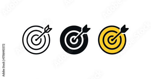 Minimalist target icons with arrow in three color variations for business concepts