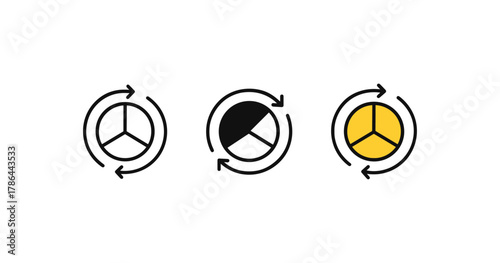 Minimalist recycling icons: black and yellow circular designs