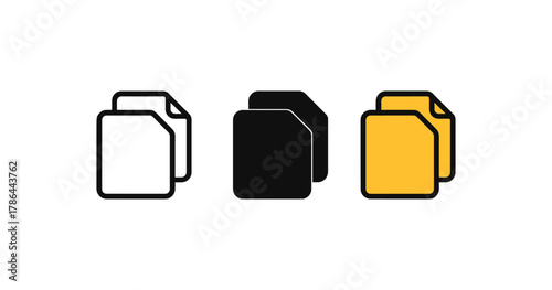 Minimalist duplicate document icons in black, white, and yellow