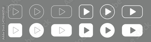 White play button icons set for video and audio player. Vector multimedia control symbols collection