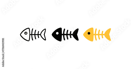 Free Download Minimalist fish skeletons: simple black and yellow fishbone icons - GFXLoad