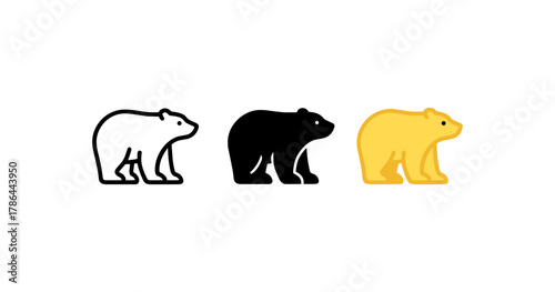 Minimalist bear design in line, solid, and color variations