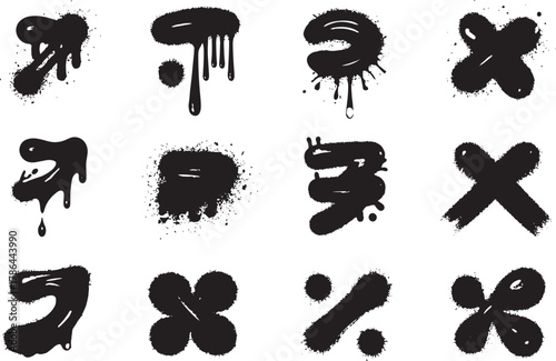 Black spray paint graffiti style liquid shapes and symbol collection