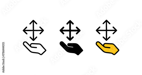 Hand gesture icons with directional arrows in minimalist style
