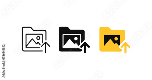 File upload icons in minimalist style: monochrome and yellow variations