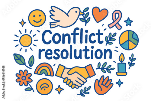 Peaceful Symbols Doodle. Conflict resolution. Hand-drawn doodle illustration of Conflict resolution. Handshake