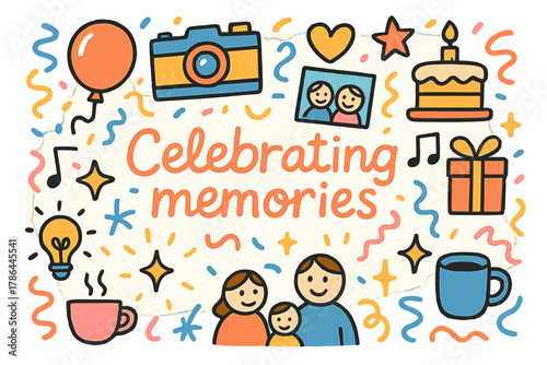 Memories Celebration Doodle. Celebrating memories. Hand-drawn doodle illustration of celebrating memories.