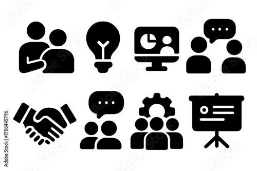 Mentorship Icons Grid. Collaboration and mentorship. Filled icon set of collaboration and mentorship: mentor