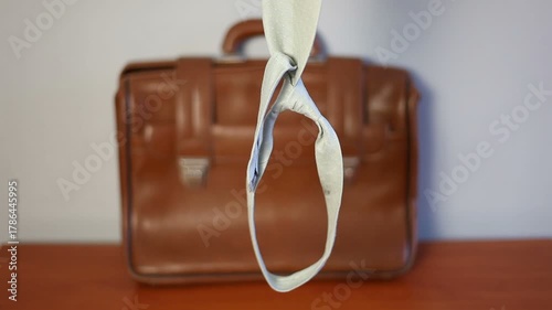  A man tie, tied in a loop, against a brown briefcase. A symbol of business failure.