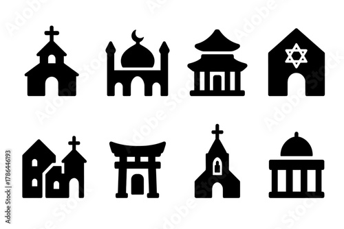 Religious Architecture Icons. Religious architecture. Filled icon set of religious architecture: church,