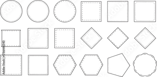 Geometric shapes collection with dashed and solid line outlines