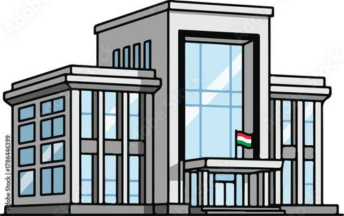 Modern Government Building Illustration with Hungarian Flag for Official Concept Design