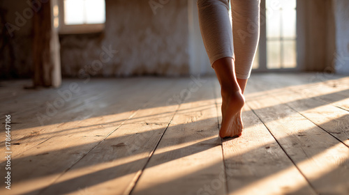 Person walking barefoot on ...
