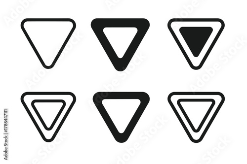 Yield Sign Infographic. Traffic Rule Infographic. Set Logo of Yield Sign: Minimal outline, Negative space, Flat solid, Symmetrical form, Stylized detail,