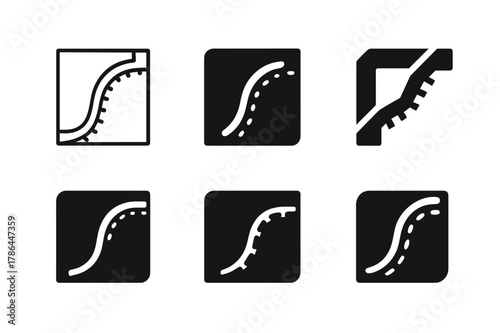 Pillowcase Seam Logos. Pillowcase seam. Set Logo of Pillowcase seam: stitched fabric edge detail. harmonious logo variations of the same emblematic concept,