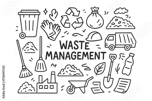 Waste Management Doodles. Waste Management. Hand-drawn doodle illustration of waste management in developing