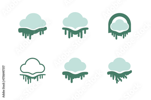Cloud Forest Logos. Cloud forest. Set Logo of Cloud forest: mist over mossy branch. harmonious logo variations of the same emblematic concept, each with